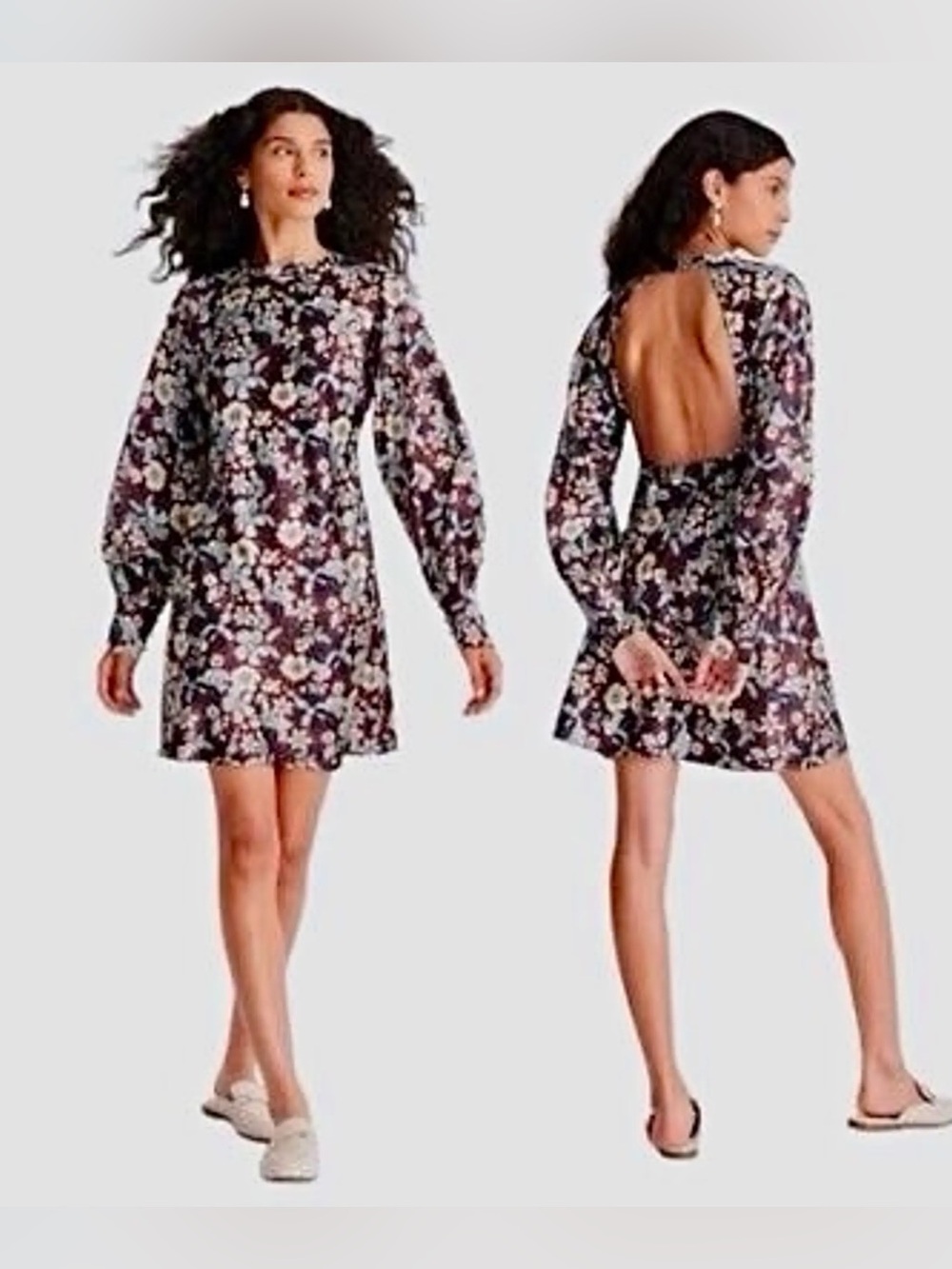 Future Collective NWT Floral Brown Long-Sleeve Shift Dress